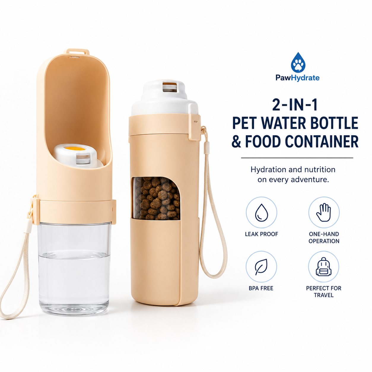 Portable Dog Water Bottle – Leak-Proof Travel Dispenser with Foldable Bowl
